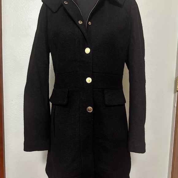 Gold Buttoned, Black Zip-up, Pea Coat Jacket - Picture 2 of 6